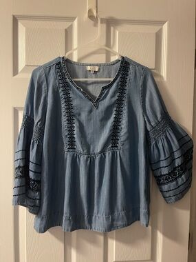 Crown &Ivy Denim Embroidered Blouse